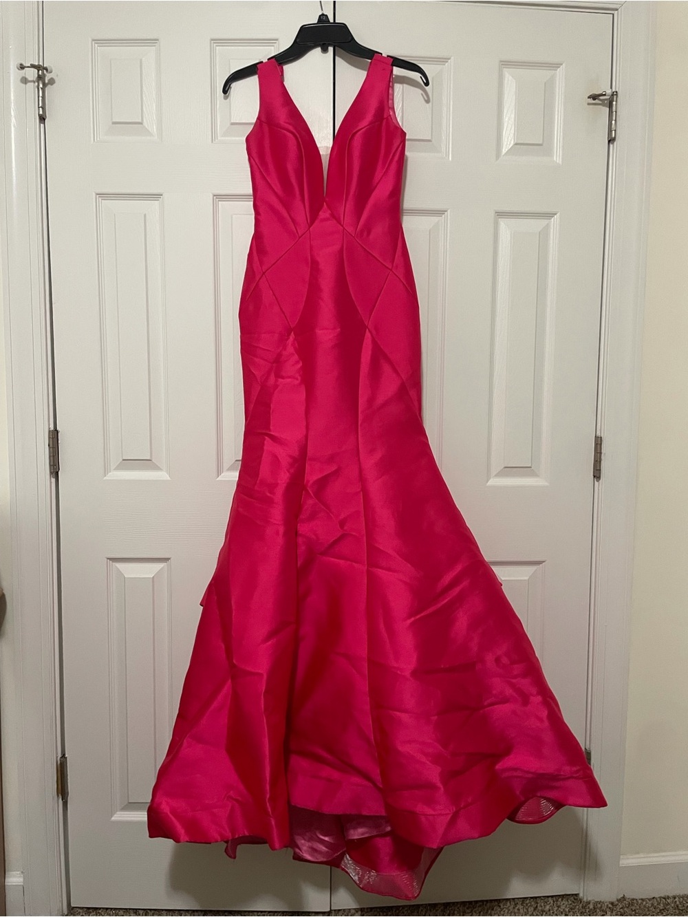 Sherri Hill Hot Pink Satin Mermaid Pageant Gown